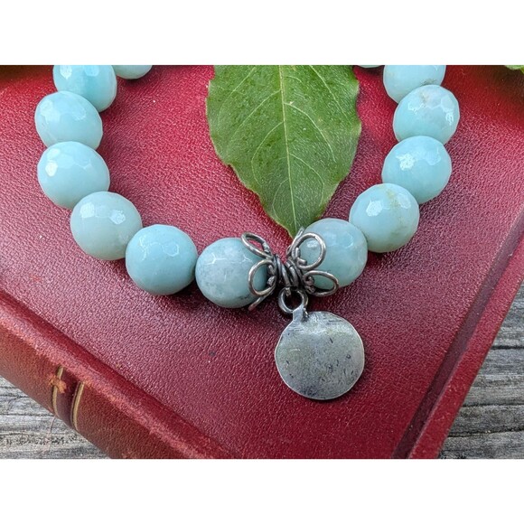 Vintage Sterling Amazonite Bead Bracelet, Lotus Zen Bracelet - Picture 5 of 10